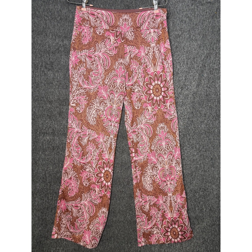 Maeve Dress Pants Womens 12 Brown Pink Metallic Paisley Knit Wide Leg Casual